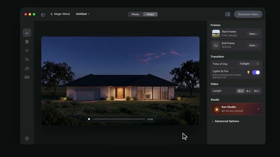 A home at twilight in the Magic Wand workspace